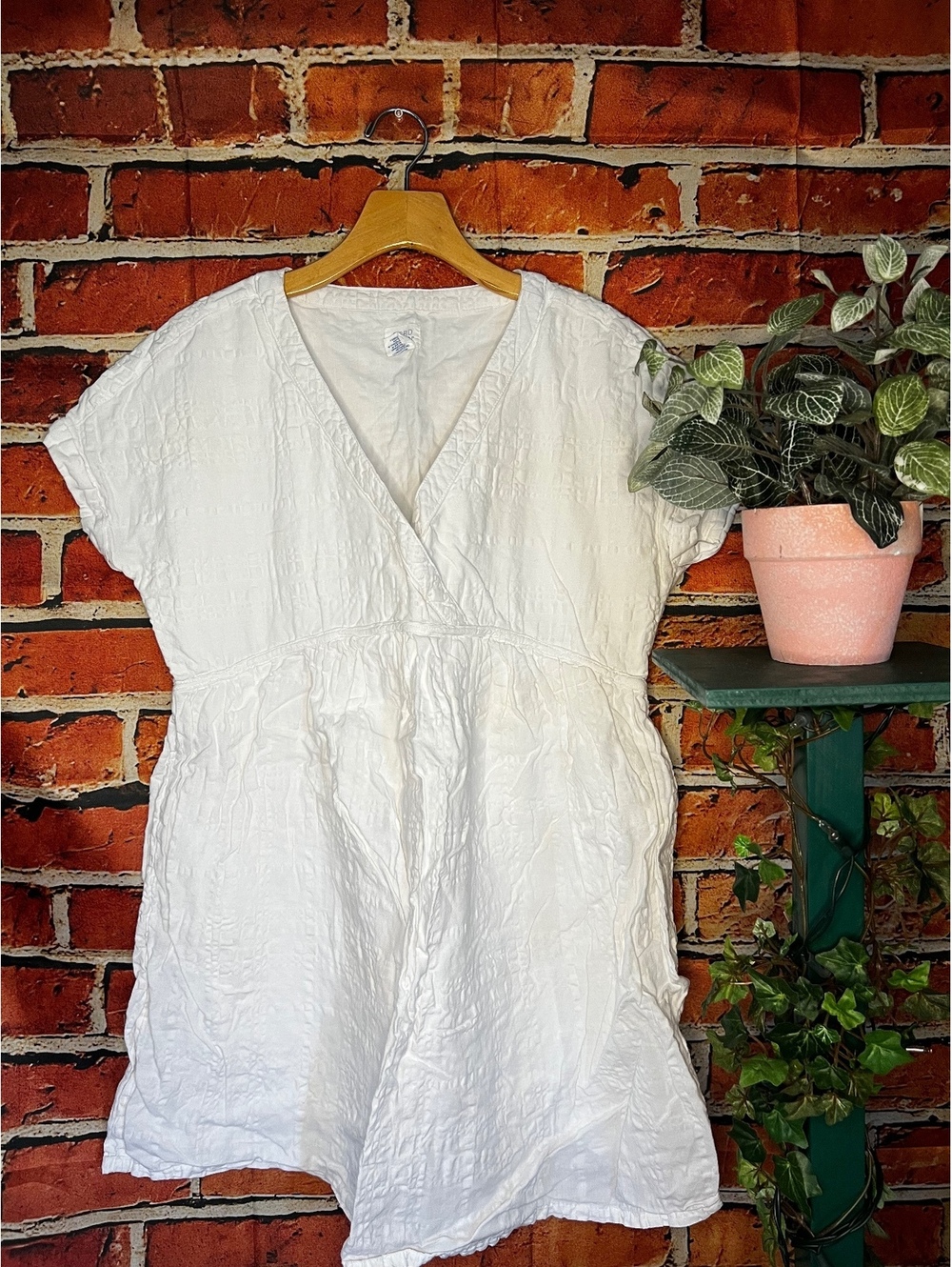 Sigrid Olsen White V Neck Short Sleeve Babydoll Mini Dress